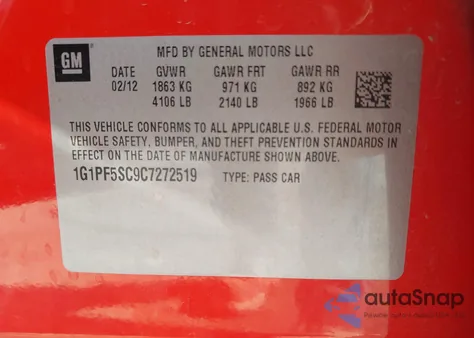 2012 Chevrolet Cruze 1Lt z USA, uszkodzony, nr VIN 1G1PF5SC9C7272519